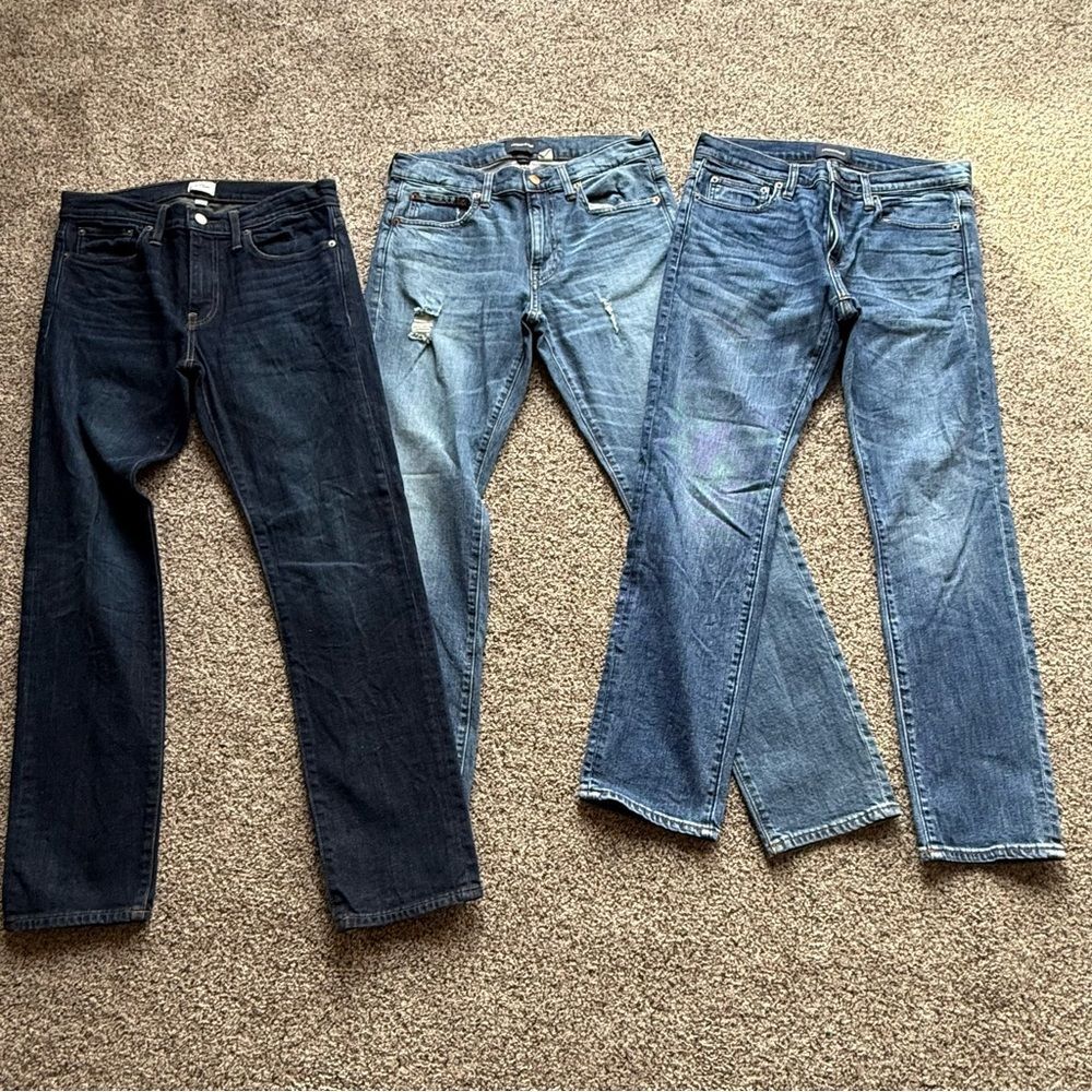 J. Crew Men's Dark and Light Blue Straight Jeans Trio 31x30